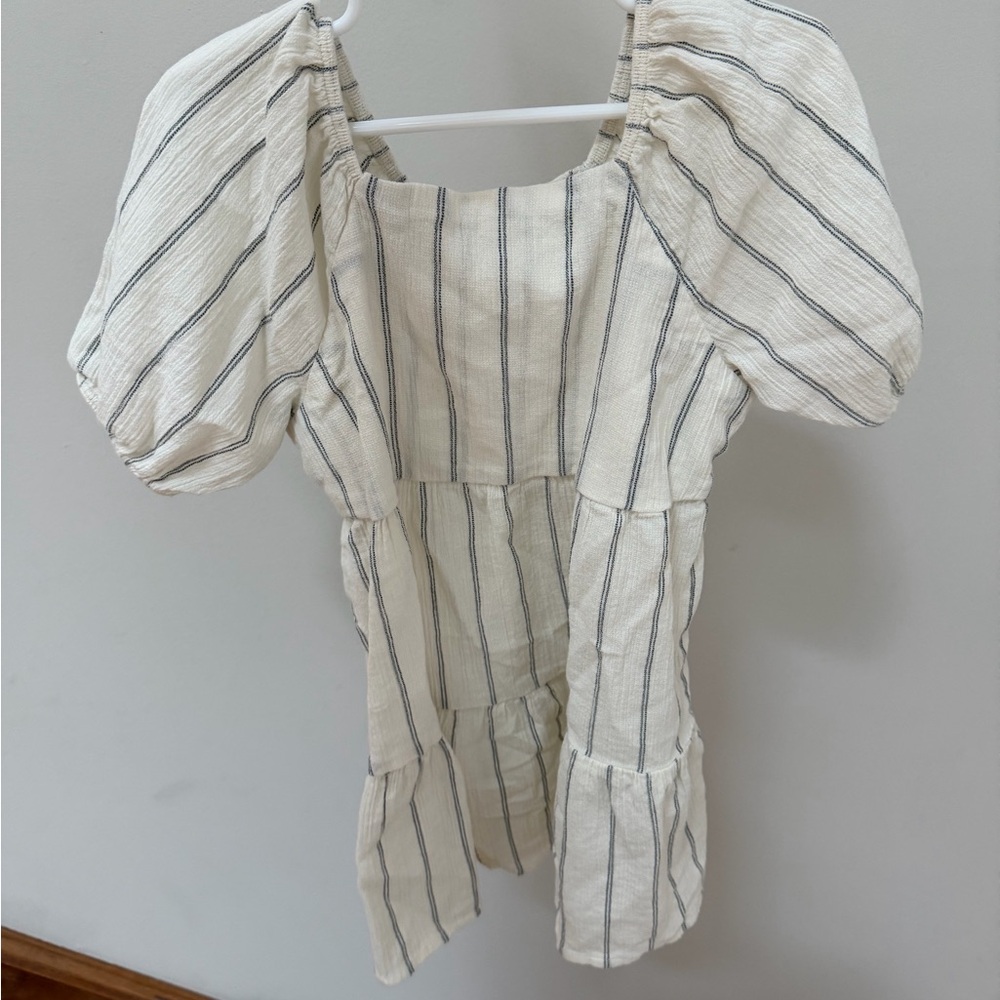 Striped Cream and Gray Kids Casual Dress